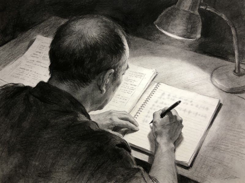 抄抄写写的中年人